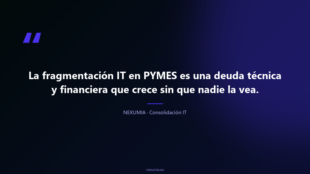 Cita editorial sobre fragmentación IT en PYMES: una deuda técnica y financiera que crece silenciosamente sin que nadie la vea hasta que es demasiado tarde
