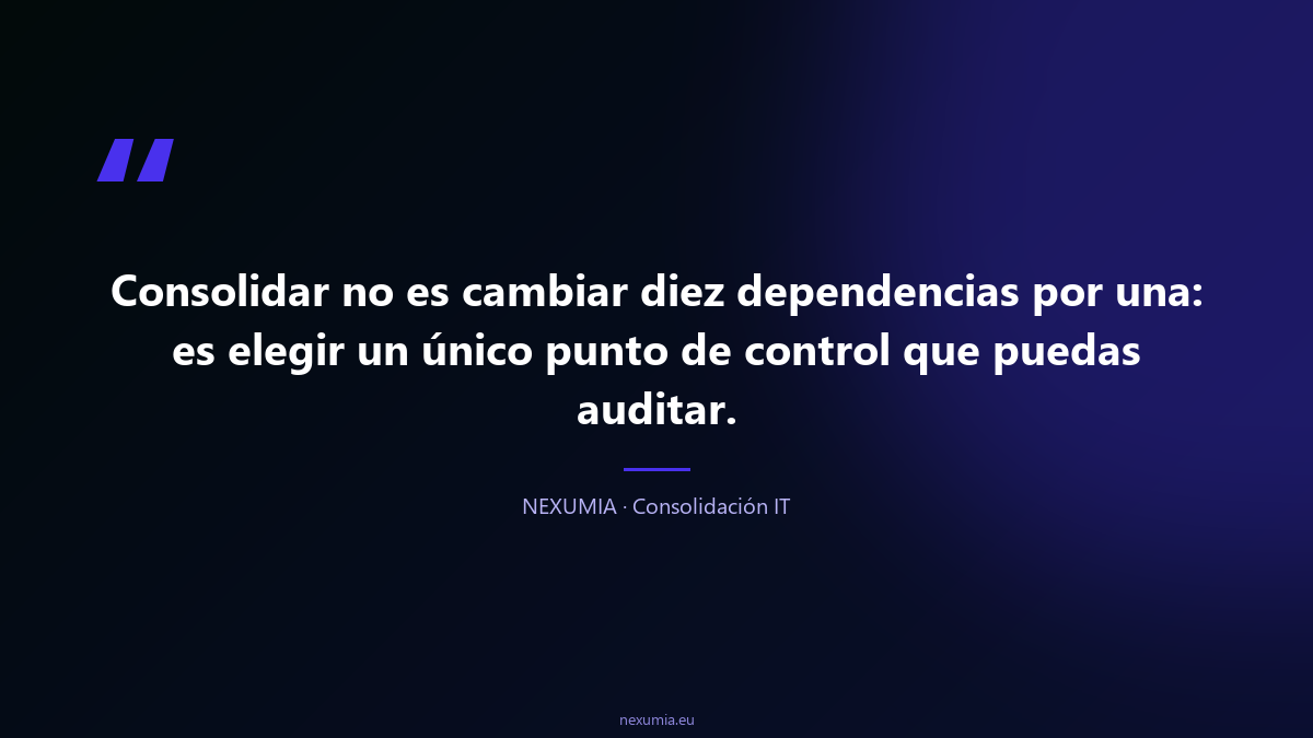 Cita sobre consolidación IT: elegir un único punto de control auditable frente a diez dependencias distintas de proveedores opacos