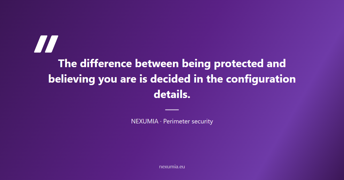 Pull quote on the difference between being protected and believing you are in enterprise cybersecurity: configuration details define reality